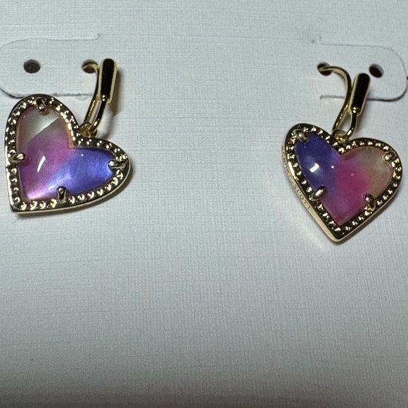 Kendra Scott Purple & Pink Heart Drop Earrings NWT - Picture 2 of 5